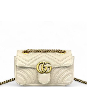 Gucci Chevron Mini GG Marmont Calfskin White