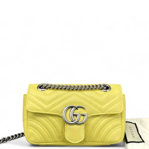 Gucci Chevron Mini GG Marmont Calfskin Light Yellow