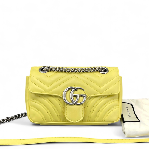 Gucci Chevron Mini GG Marmont Calfskin Light Yellow Gucci Chevron Mini GG Marmont Calfskin Light Yellow