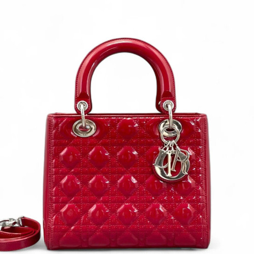 Dior Medium Lady Dior Patent Calfskin Red