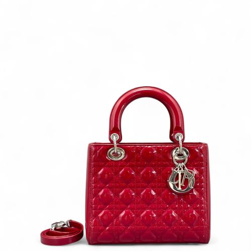 Dior Medium Lady Dior Patent Calfskin Red
