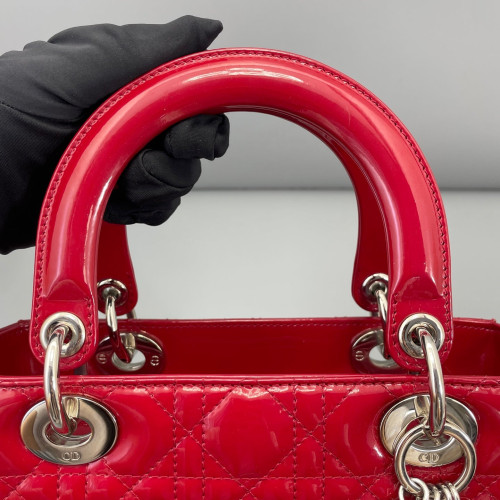 Dior Medium Lady Dior Patent Calfskin Red