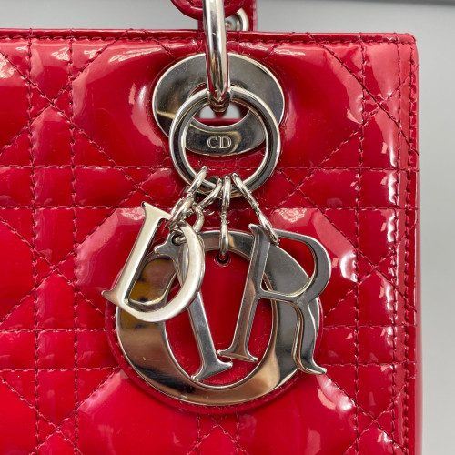 Dior Medium Lady Dior Patent Calfskin Red