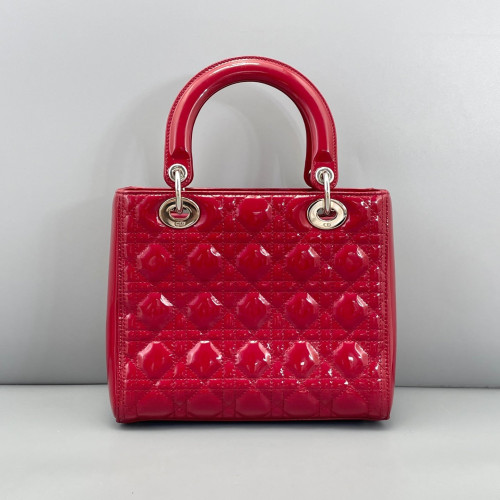 Dior Medium Lady Dior Patent Calfskin Red