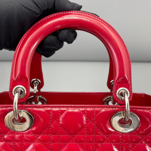 Dior Medium Lady Dior Patent Calfskin Red