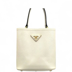 Prada Small Panier Bucket Bag Saffiano Calfskin White
