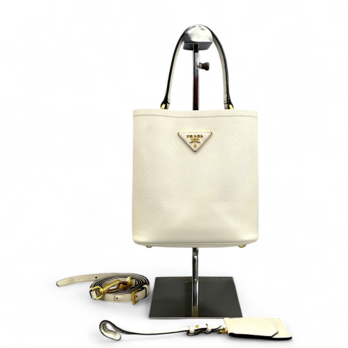 Prada Small Panier Bucket Bag Saffiano Calfskin White