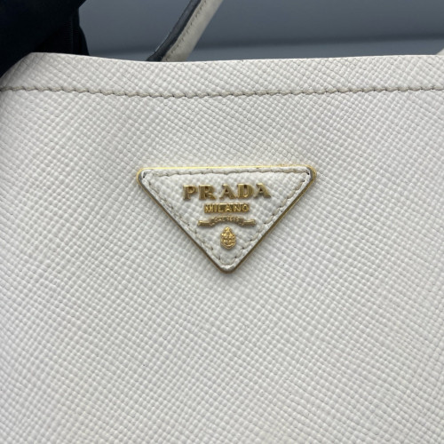 Prada Small Panier Bucket Bag Saffiano Calfskin White