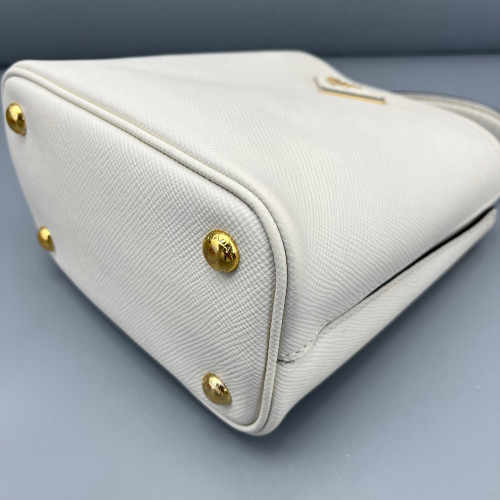 Prada Small Panier Bucket Bag Saffiano Calfskin White