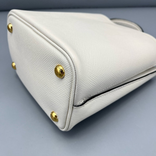 Prada Small Panier Bucket Bag Saffiano Calfskin White