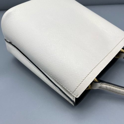 Prada Small Panier Bucket Bag Saffiano Calfskin White