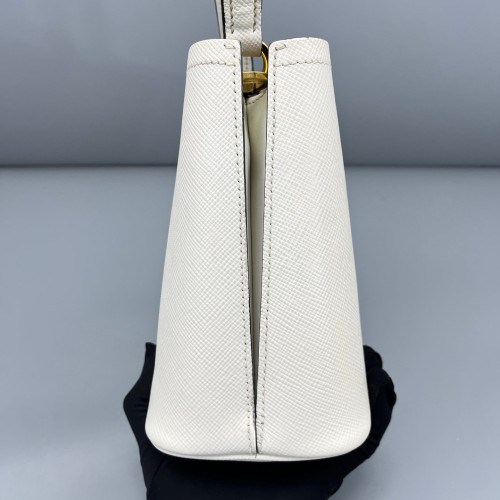 Prada Small Panier Bucket Bag Saffiano Calfskin White