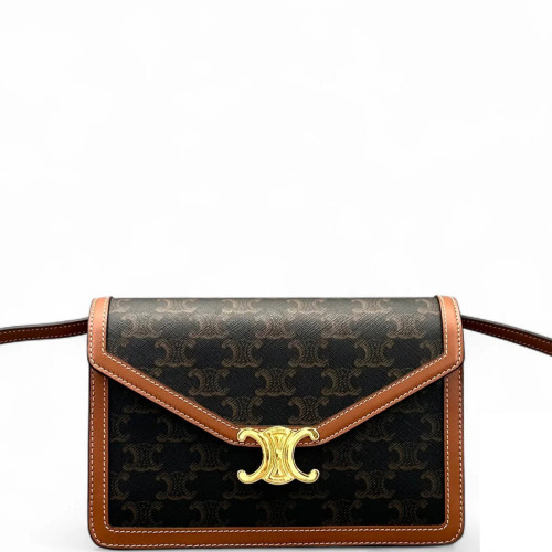 Celine Shoulder Bag Triomphe Brown Dark Grey