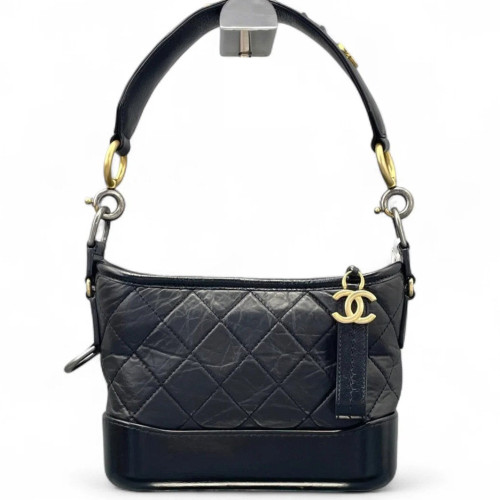 Chanel Quilted Small Gabrielle Hobo Calfskin Black Chanel Quilted Small Gabrielle Hobo Calfskin Black