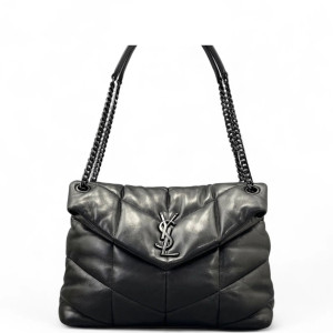 Yves Saint Laurent Medium Loulou Puffer Chain Soft Calfskin Black