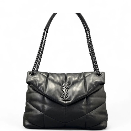 Yves Saint Laurent Medium Loulou Puffer Chain Soft Calfskin Black