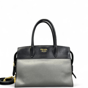 Prada Medium Esplanade Saffiano Calfskin Black Grey