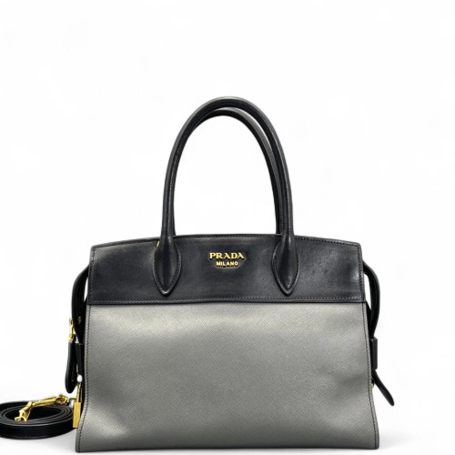 Prada Medium Esplanade Saffiano Calfskin Black Grey