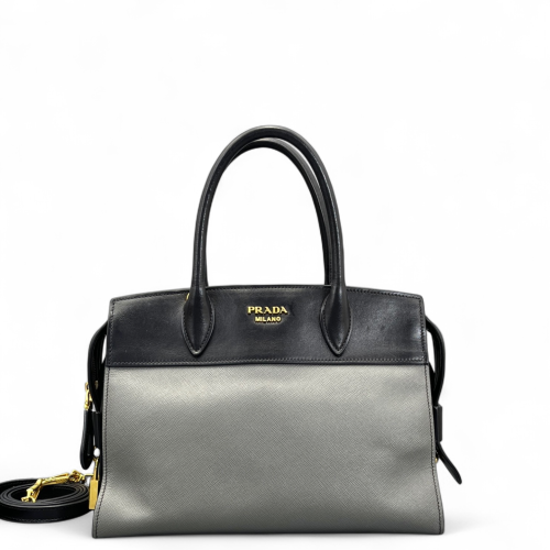 Prada Medium Esplanade Saffiano Calfskin Black Grey