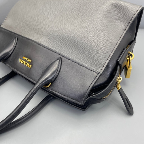 Prada Medium Esplanade Saffiano Calfskin Black Grey