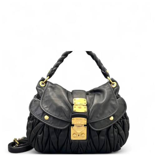 Miu Miu Two-Way Bag Crumpled Calfskin Black