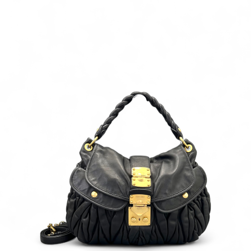 Miu Miu Two-Way Bag Crumpled Calfskin Black