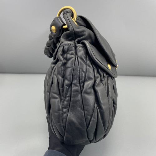 Miu Miu Two-Way Bag Crumpled Calfskin Black