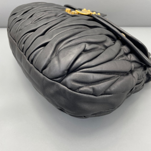 Miu Miu Two-Way Bag Crumpled Calfskin Black