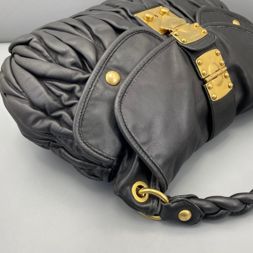 Miu Miu Two-Way Bag Crumpled Calfskin Black