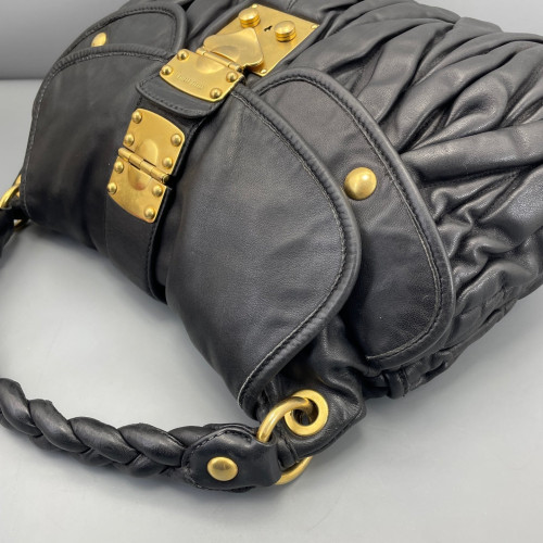 Miu Miu Two-Way Bag Crumpled Calfskin Black