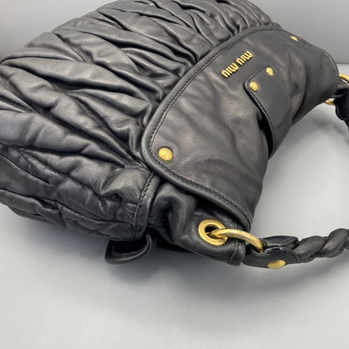 Miu Miu Two-Way Bag Crumpled Calfskin Black