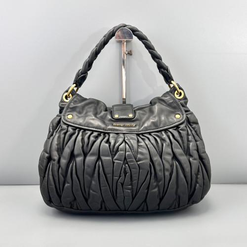 Miu Miu Two-Way Bag Crumpled Calfskin Black