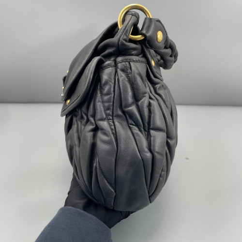 Miu Miu Two-Way Bag Crumpled Calfskin Black