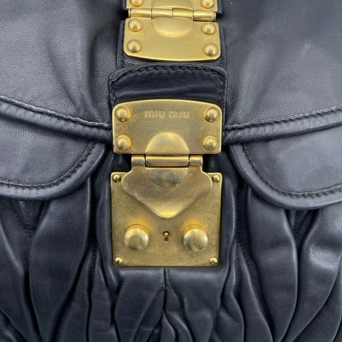 Miu Miu Two-Way Bag Crumpled Calfskin Black