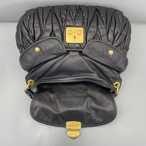 Miu Miu Two-Way Bag Crumpled Calfskin Black
