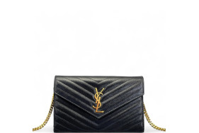Yves Saint Laurent Envelope Wallet On Chain Grained Calfskin Black
