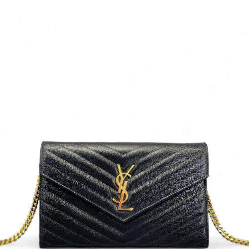 Yves Saint Laurent Envelope Wallet On Chain Grained Calfskin Black
