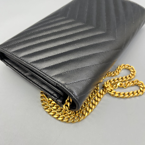 Yves Saint Laurent Envelope Wallet On Chain Grained Calfskin Black