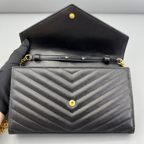 Yves Saint Laurent Envelope Wallet On Chain Grained Calfskin Black