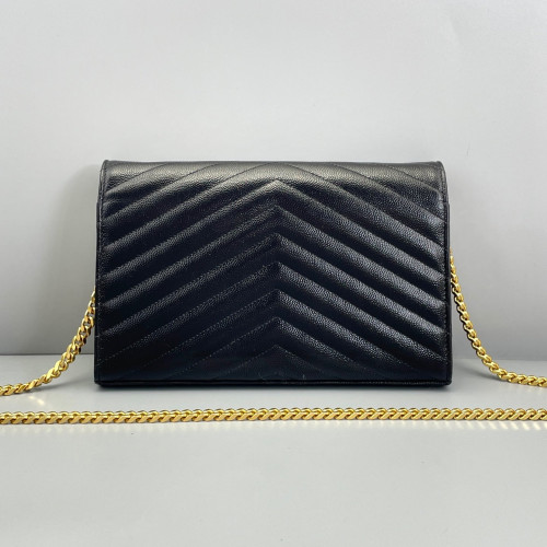 Yves Saint Laurent Envelope Wallet On Chain Grained Calfskin Black