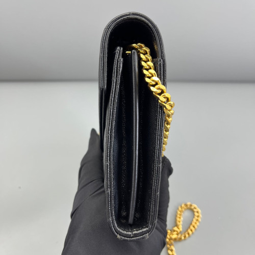 Yves Saint Laurent Envelope Wallet On Chain Grained Calfskin Black
