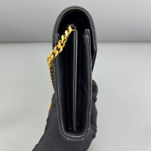Yves Saint Laurent Envelope Wallet On Chain Grained Calfskin Black