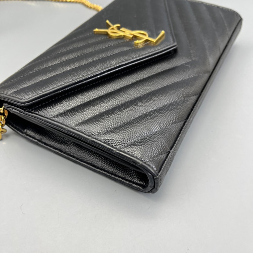 Yves Saint Laurent Envelope Wallet On Chain Grained Calfskin Black