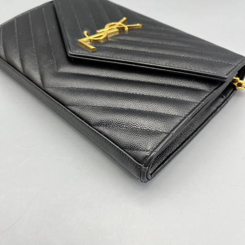 Yves Saint Laurent Envelope Wallet On Chain Grained Calfskin Black