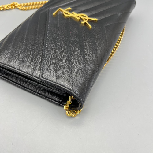 Yves Saint Laurent Envelope Wallet On Chain Grained Calfskin Black