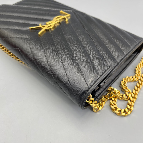 Yves Saint Laurent Envelope Wallet On Chain Grained Calfskin Black