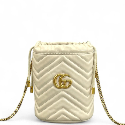 Gucci Mini GG Marmont Bucket Bag Calfskin White Gucci Mini GG Marmont Bucket Bag Calfskin White
