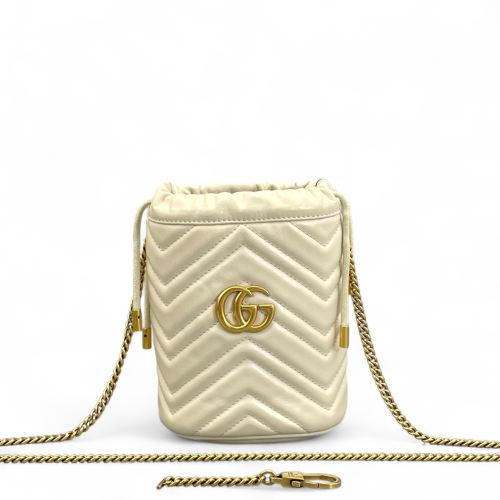 Gucci Mini GG Marmont Bucket Bag Calfskin White Gucci Mini GG Marmont Bucket Bag Calfskin White