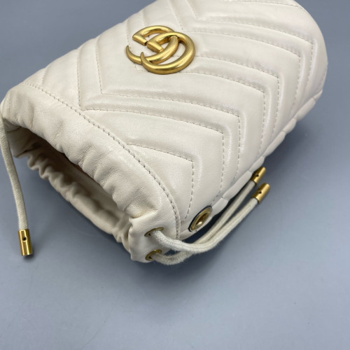 Gucci Mini GG Marmont Bucket Bag Calfskin White Gucci Mini GG Marmont Bucket Bag Calfskin White