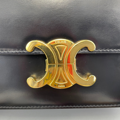 Celine Triomphe Teen Triomphe Shoulder Bag Glazed Calfskin Black